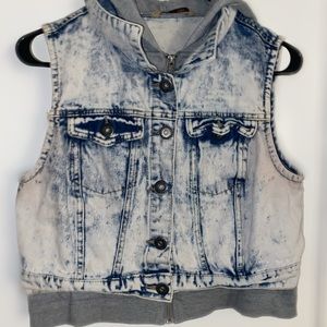 Denim Vest with Attached Hoodie